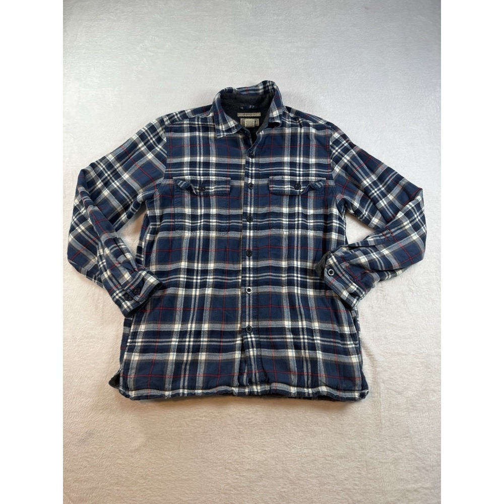 L.L. Bean Shirt Adult Small Blue Plaid Traditional Fit Sherpa Lined Shacket Men